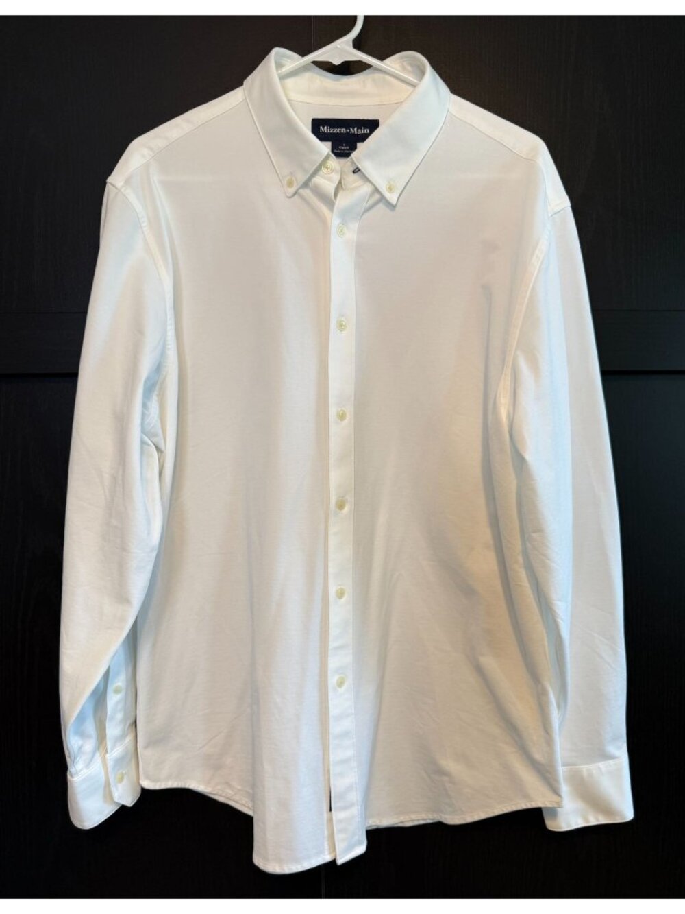Mizzen+Main Mens Classic Fit White Collared Button Down Dress Shirt Large Career